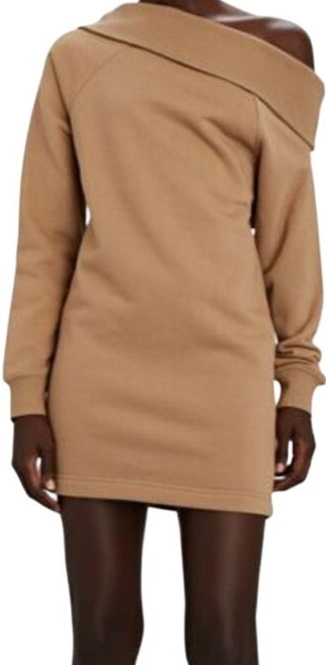 Marissa Webb One-Shoulder Sweatshirt Dress Off The Shoulder Plush Light Mocha S